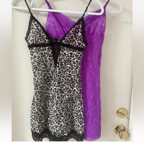 Victoria Secret Lot Lingerie Chemise Slip Fushcia Cheetah Blk The Lacie Lace M - Picture 1 of 9